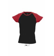 SO11195 MILKY WOMEN'S 2-COLOR RAGLAN SLEEVES T-SHIRT, Black/Red