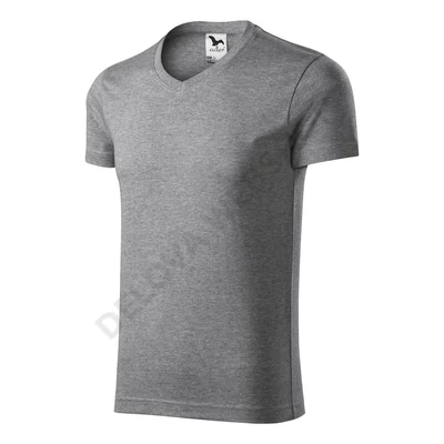 Slim Fit V-neck Pólók férfi, sötétszürke melírozott