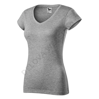 Fit V-neck Pólók női, sötétszürke melírozott