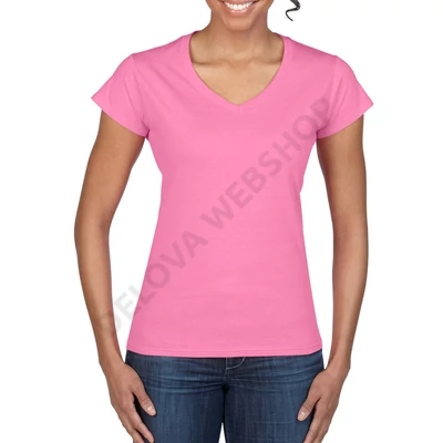 GIL64V00 SOFTSTYLE® LADIES' V-NECK T-SHIRT, Azalea