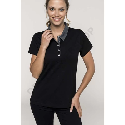 KA261 LADIES' TWO-TONE JERSEY POLO SHIRT, Black/Dark Grey Heather