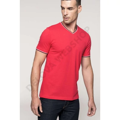 KA374 MEN'S PIQUÉ KNIT V-NECK T-SHIRT, Navy/Light Grey/White