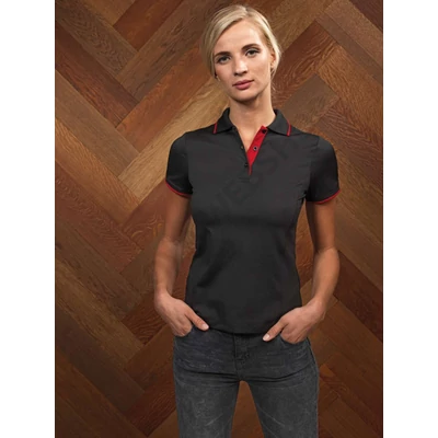PR619 LADIES’ CONTRAST COOLCHECKER POLO, Black/Turquoise