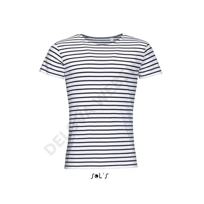 SO01398 MILES MEN ROUND NECK STRIPED T-SHIRT, White/Navy