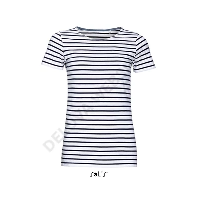 SO01399 MILES WOMEN ROUND NECK STRIPED T-SHIRT, White/Navy