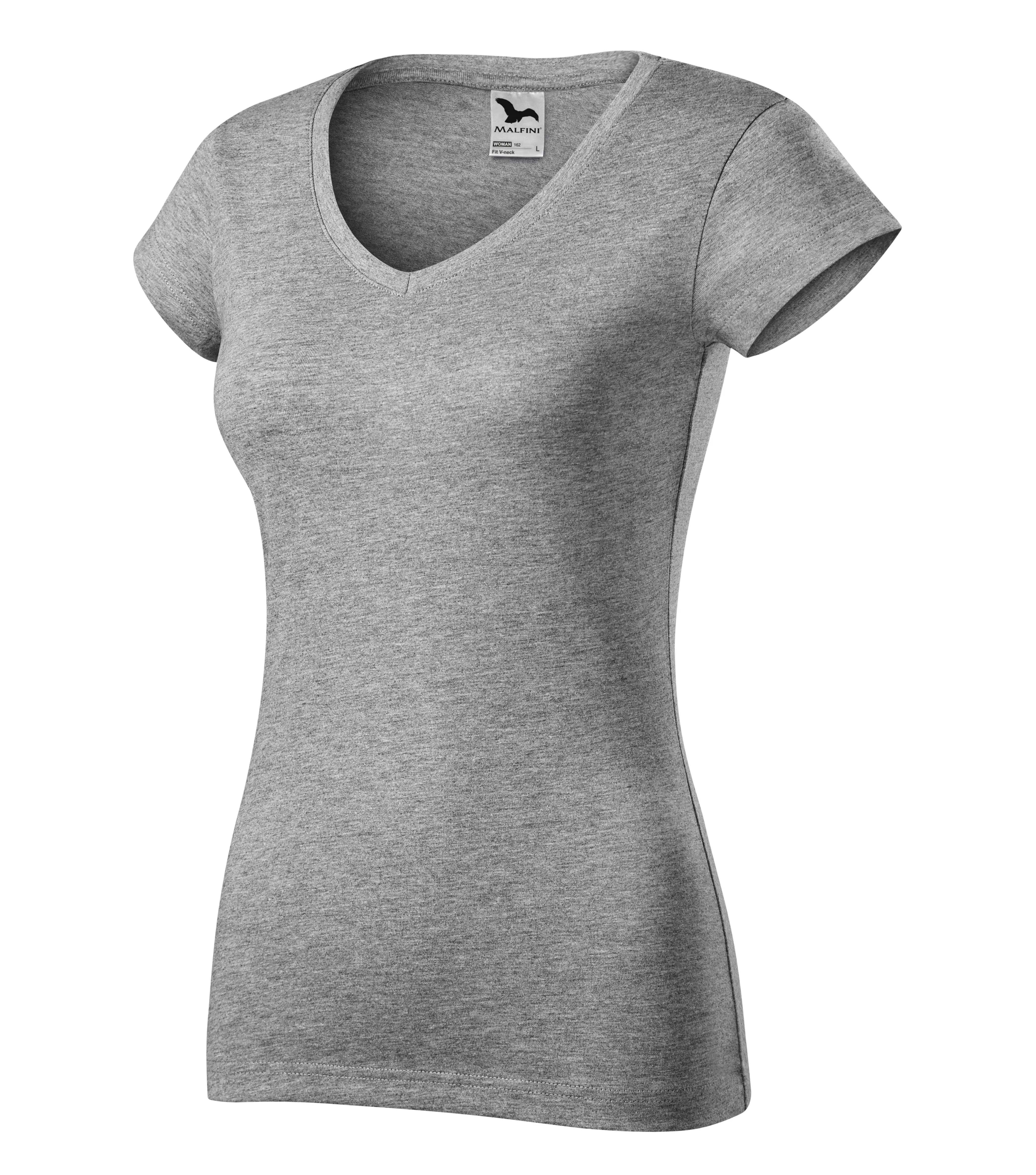 Fit V-neck Pólók női, sötétszürke melírozott