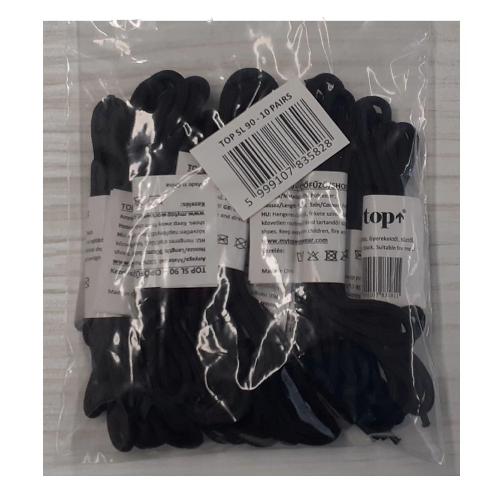 Cipőfűző 90cm hosszú hengeres strapabíró, fekete