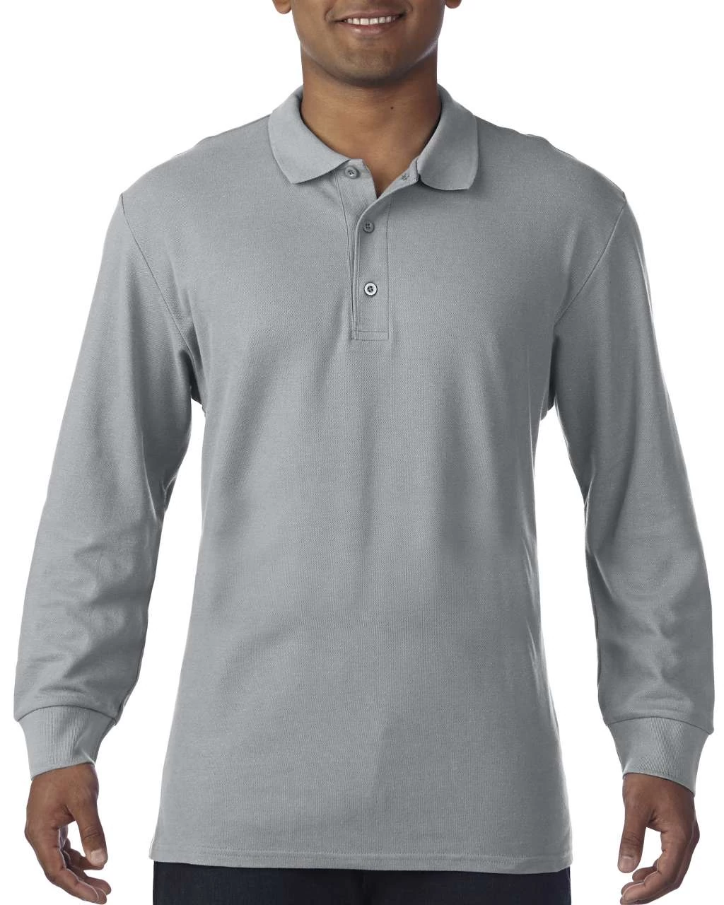 GI85900 PREMIUM COTTON® ADULT LONG SLEEVE DOUBLE PIQUÉ POLO, RS Sport Grey