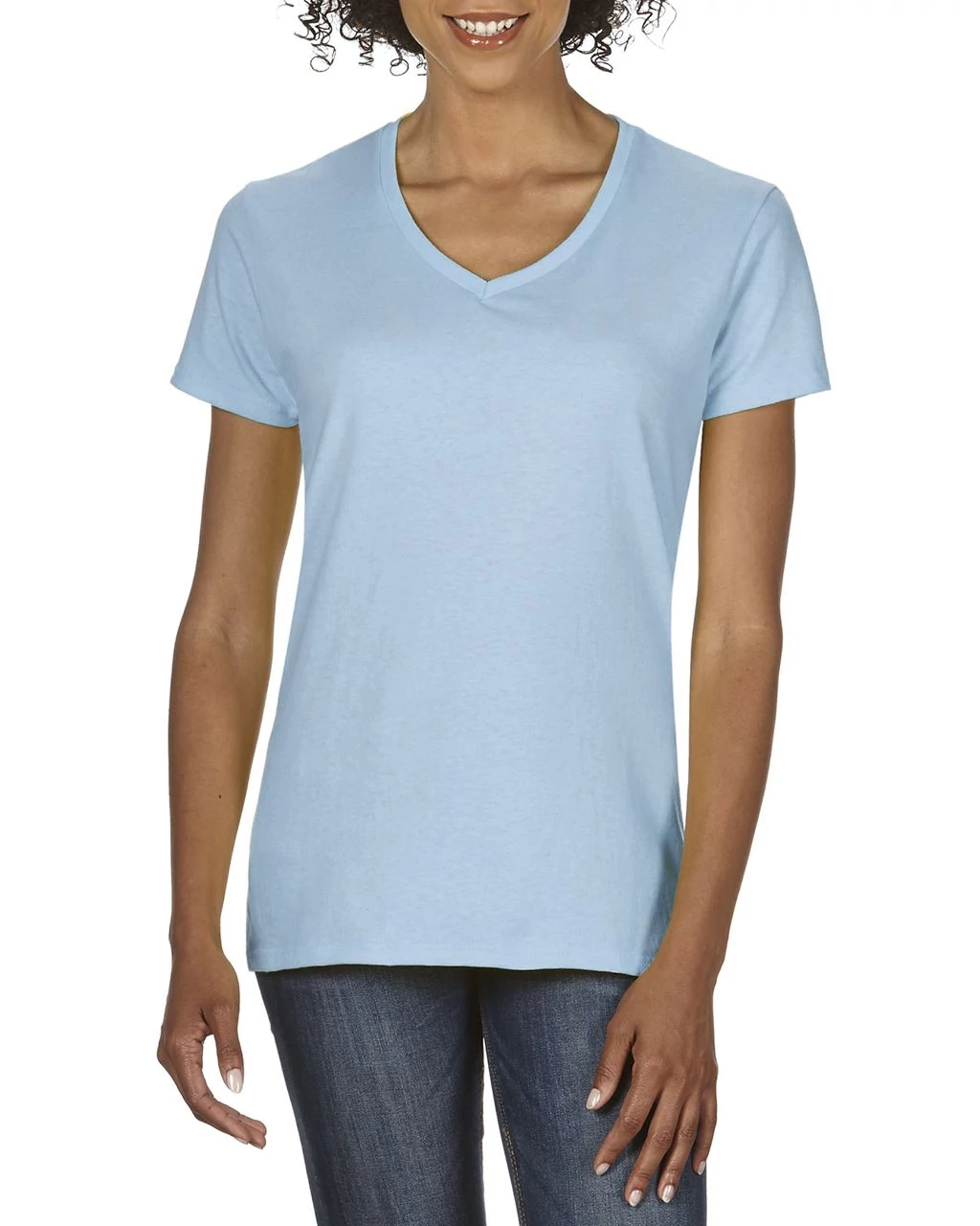 GIL4100V PREMIUM COTTON® LADIES' V-NECK T-SHIRT, Light Blue