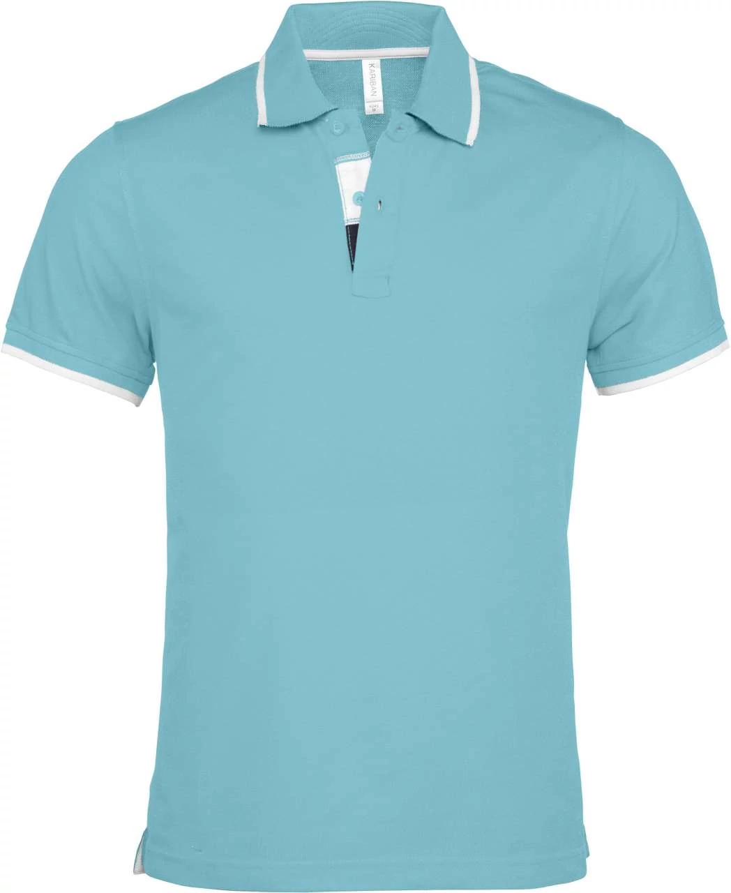 KA245 MEN’S SHORT SLEEVE POLO SHIRT, Light Turquoise/White/Navy