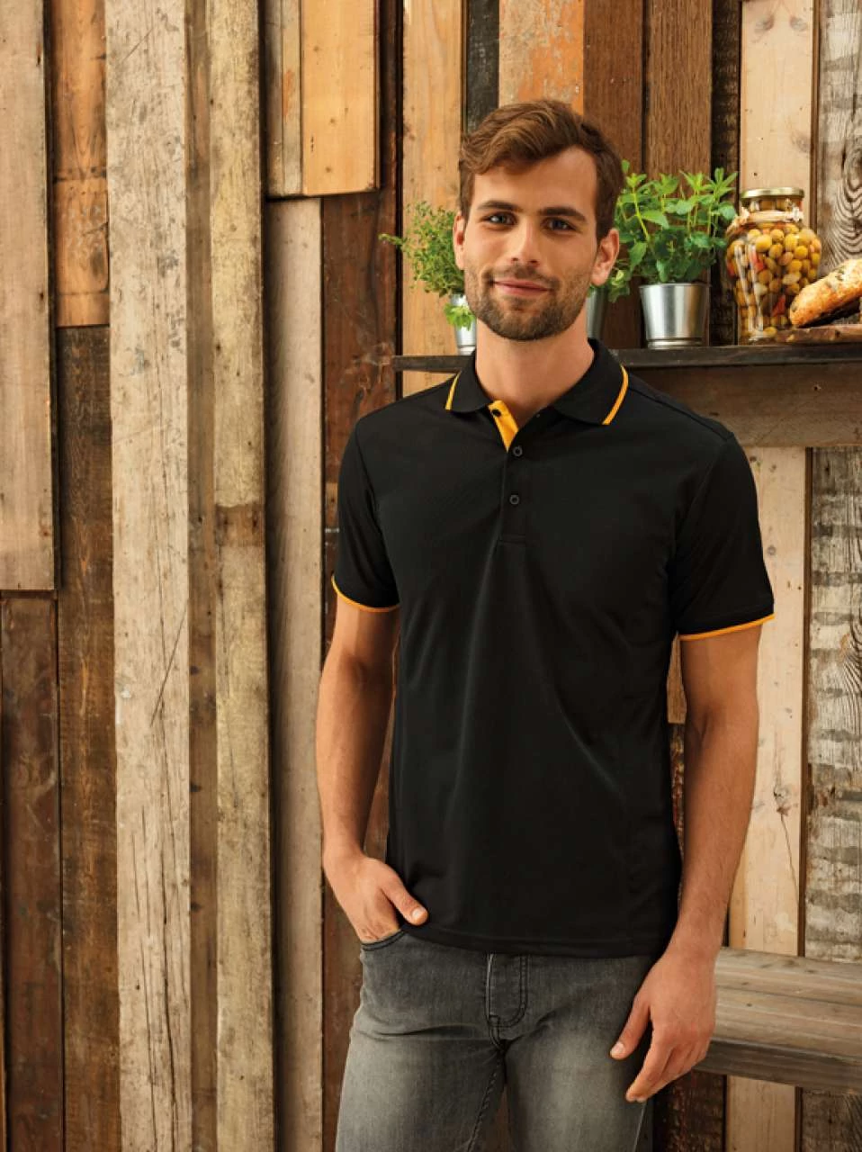 PR618 MEN’ S CONTRAST COOLCHECKER POLO, Black/Turquoise