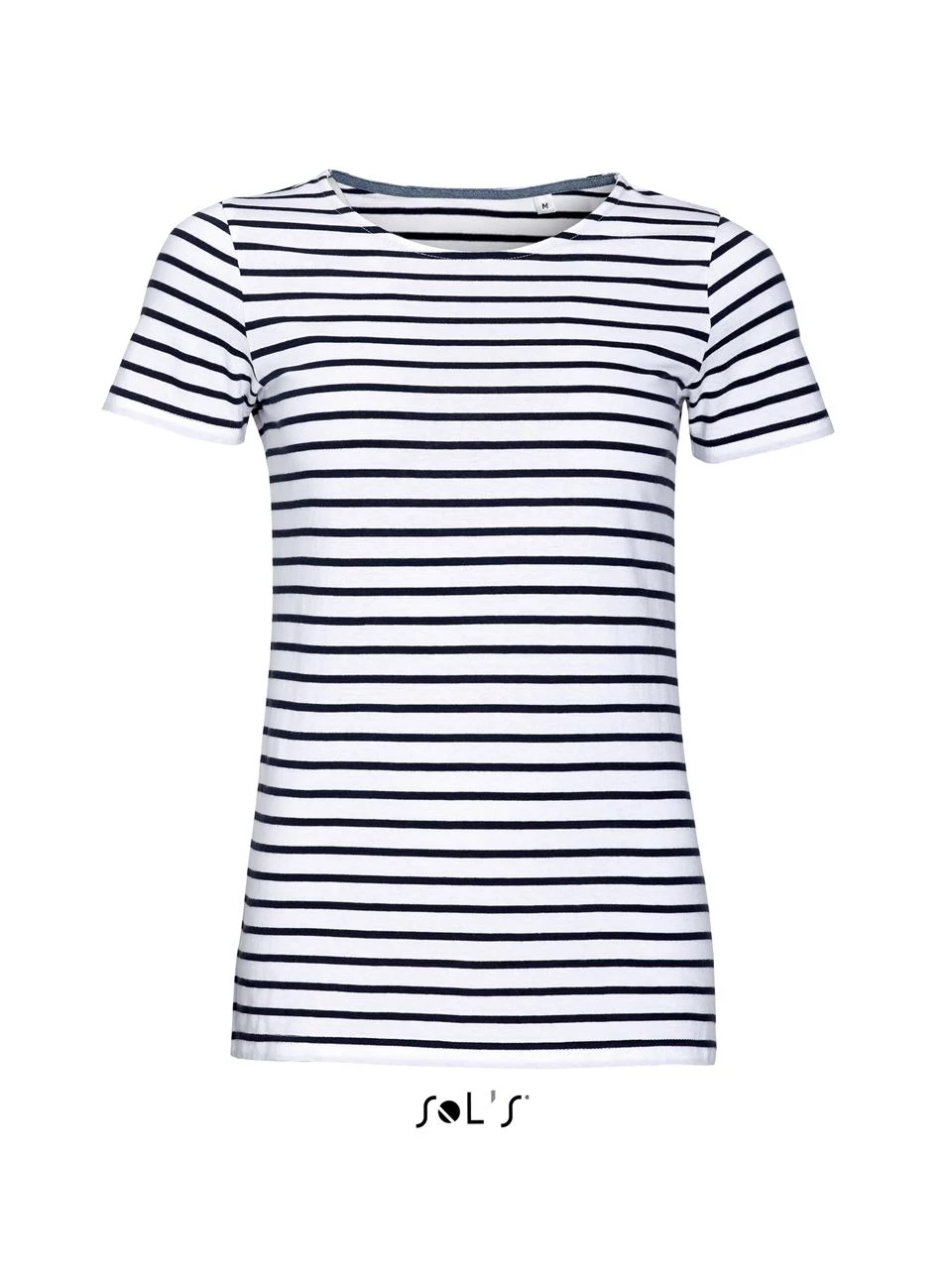 SO01399 MILES WOMEN ROUND NECK STRIPED T-SHIRT, White/Navy