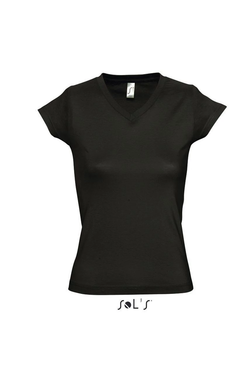 SO11388 MOON WOMEN’S V-NECK T-SHIRT, Deep Black